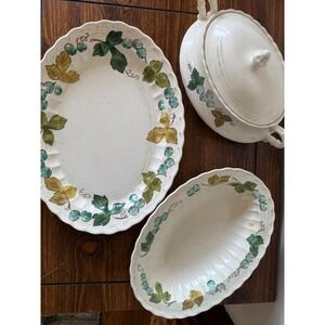 Vernon Ware Metlox California Grape Leaf Tureen Platter Bowl Vintage 3 piece Set